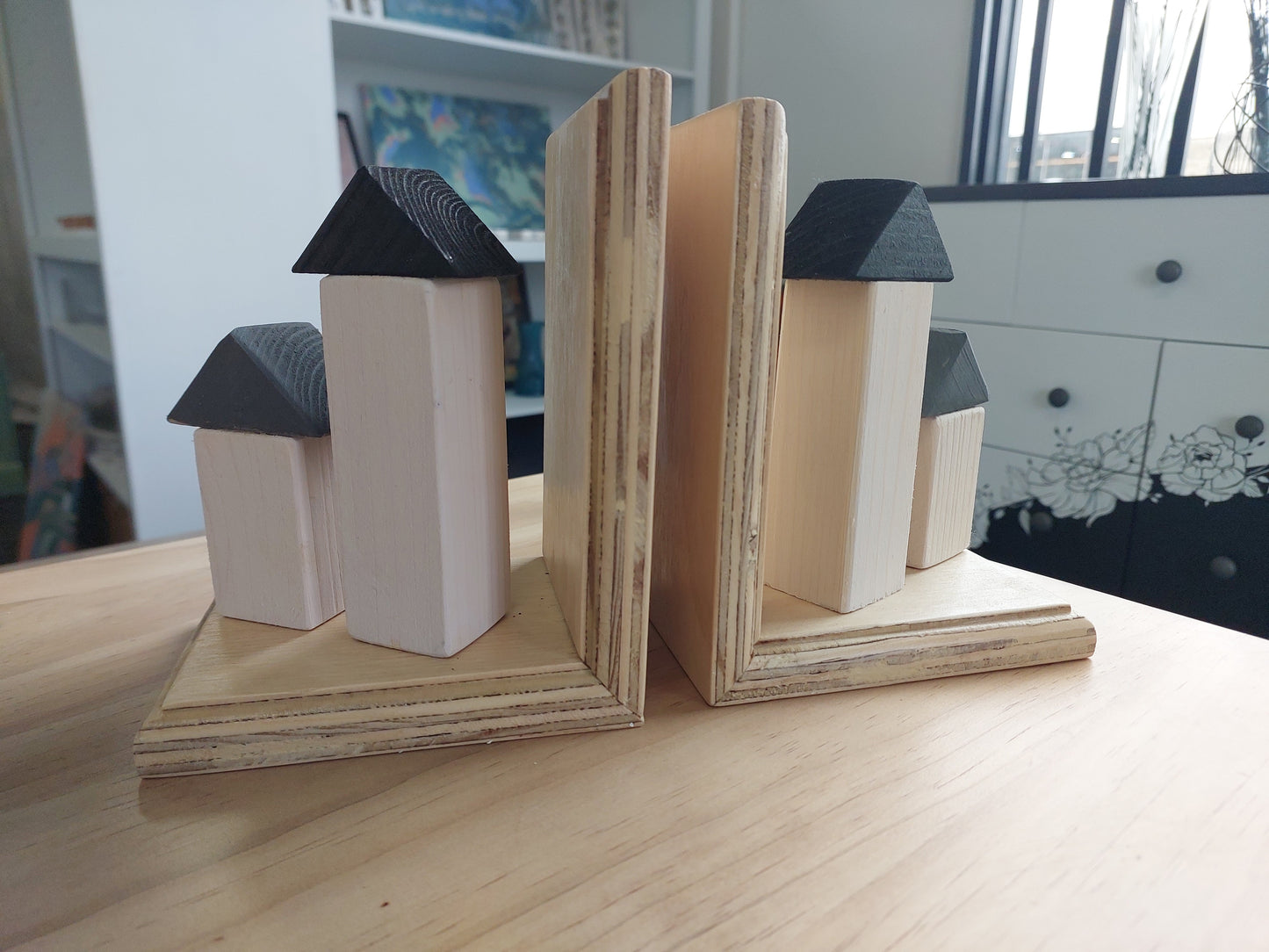 Washed Townhouses Handmade Bookends